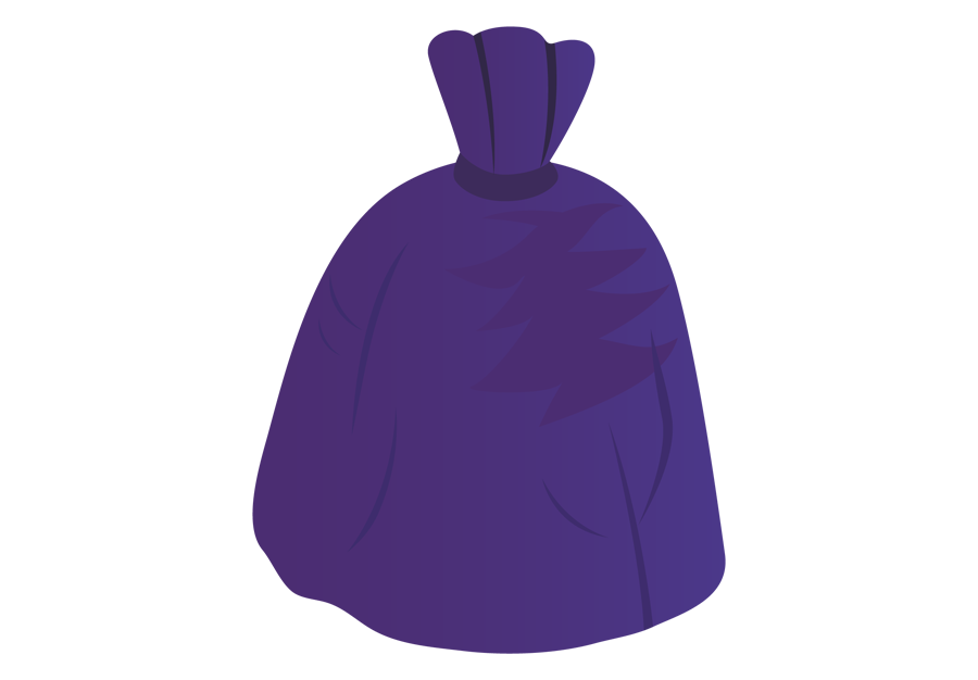 A stylized purple refuse sack 